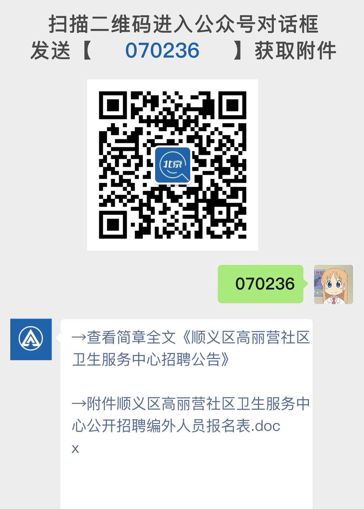 顺义区高丽营社区卫生服务中心招聘公告
