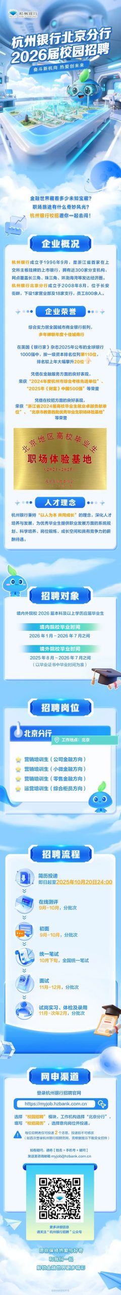 杭州银行北京分行2026届秋季校园招聘